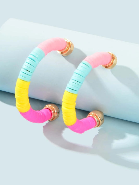 Candy Color Handmade Silicone Sheet Wrap C Shape Accessories Stud Hoop Earrings-0