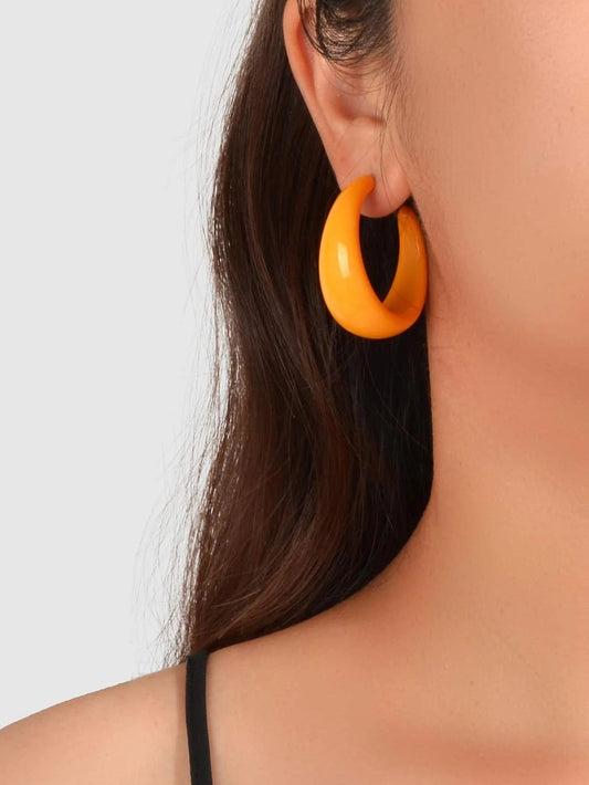 Fashion Round Yellow White Resin Hoop Earrings Circle C Shape Acrylic Cuff Stud-0