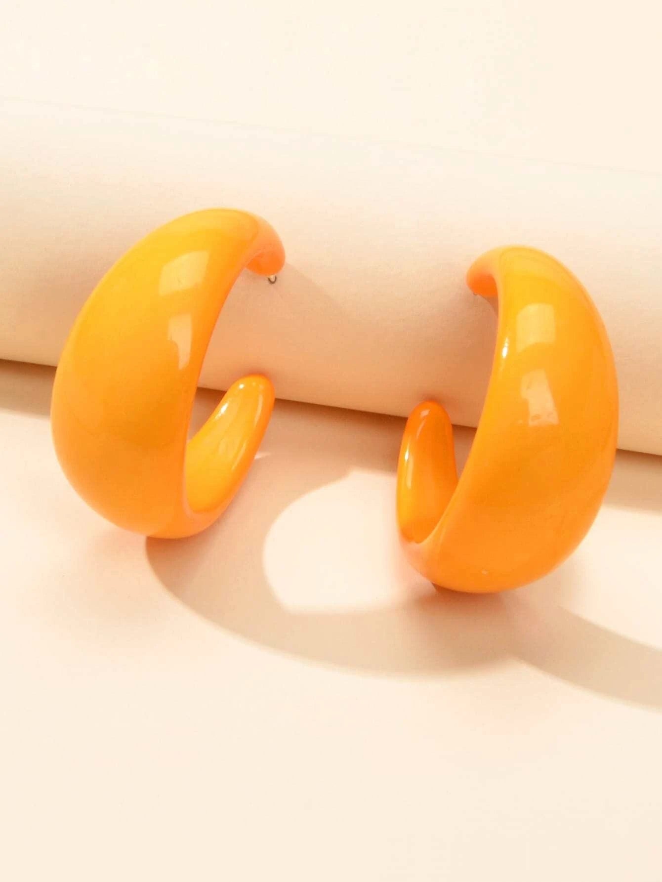 Fashion Round Yellow White Resin Hoop Earrings Circle C Shape Acrylic Cuff Stud-3