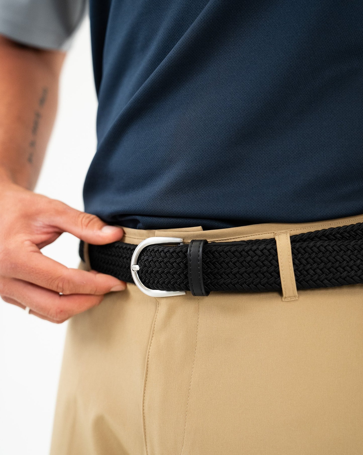 Men's Stretch Braided Woven Waist Straps Elastic Waistband Canvas Buckle Belt