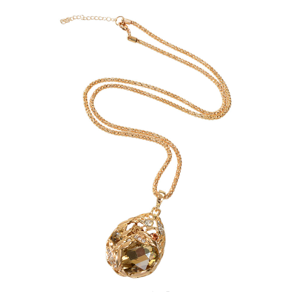 Luxurious Jewellery Rhinestone Champagne Blue Crystal Flower Water Drop Necklace-4