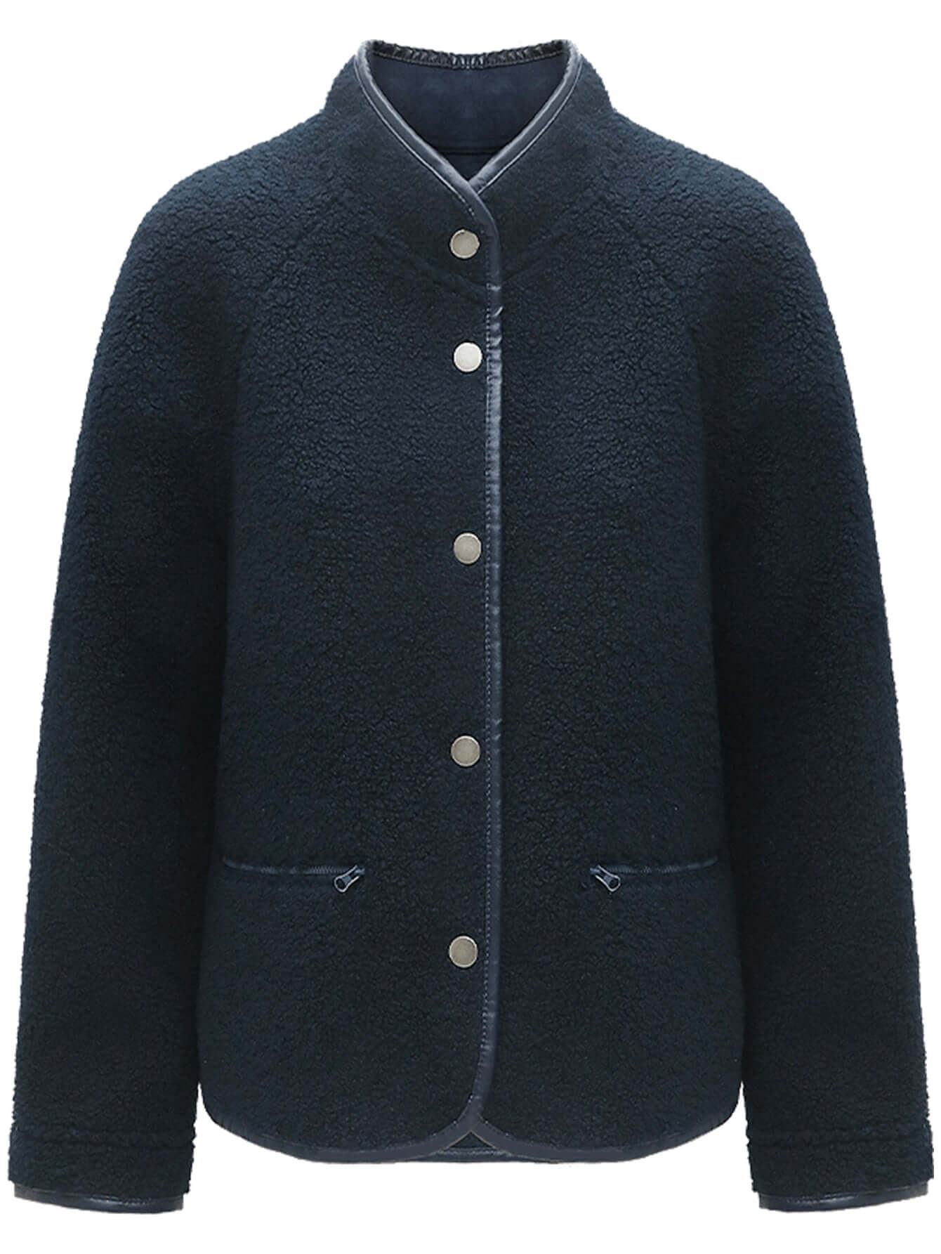 Navy Blue Stand Collar Fleece Jacket-3