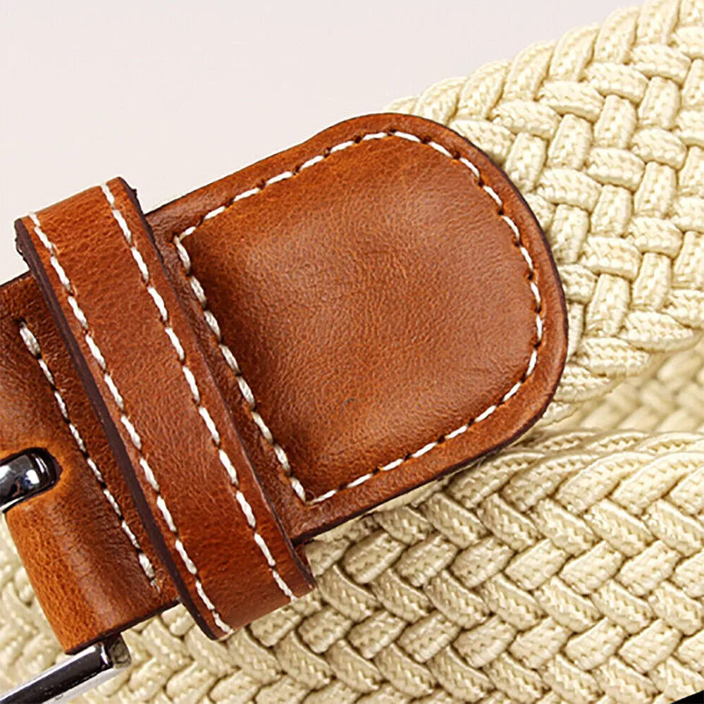 Men's Stretch Braided Woven Waist Straps Elastic Waistband Canvas Buckle Belt