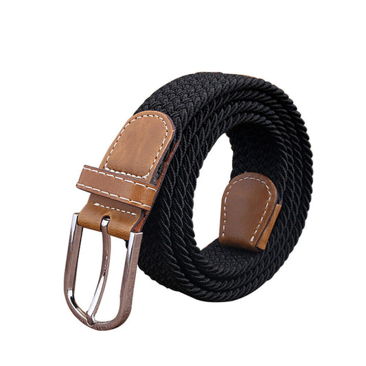 Men's Stretch Braided Woven Waist Straps Elastic Waistband Canvas Buckle Belt