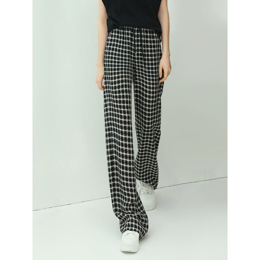 Slouchy Relaxed Fit Casual Checkered Pants-0