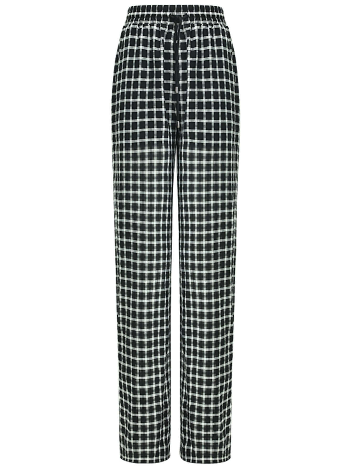 Slouchy Relaxed Fit Casual Checkered Pants-3